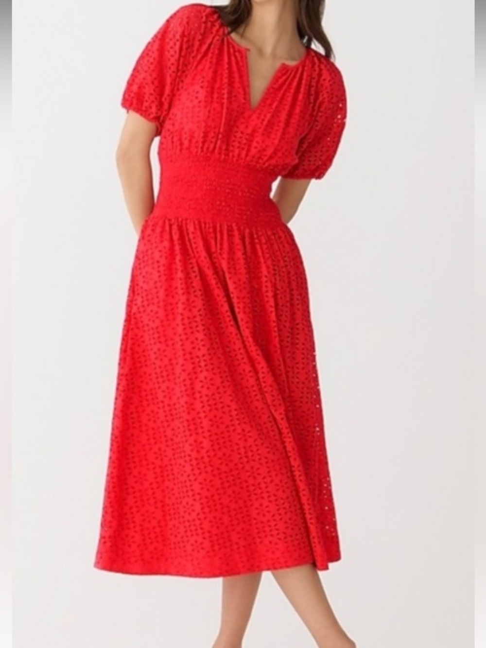 J. Crew Provence Red Eyelet Midi Dress